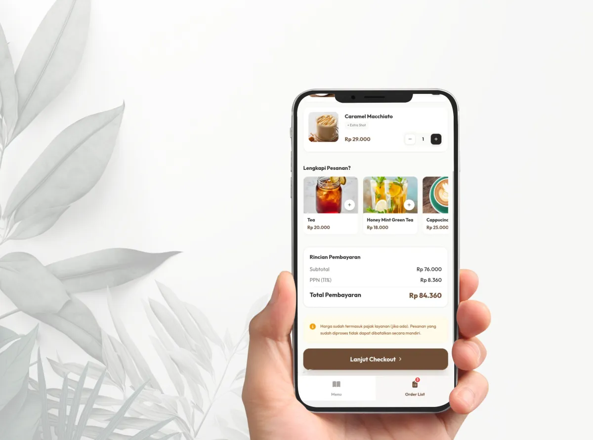 Tampilan Sistem Order Online dari Meja Pelanggan